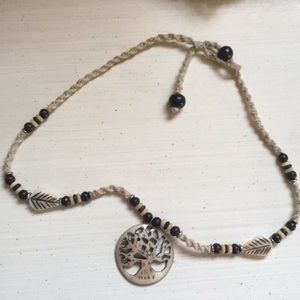 Wooden tree of life hemp necklace